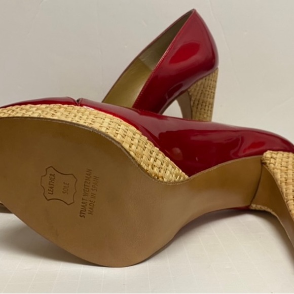 STUART WEITZMAN  Red Patent Leather Platform Peeptoe Pump Sz9 New - Picture 4 of 5